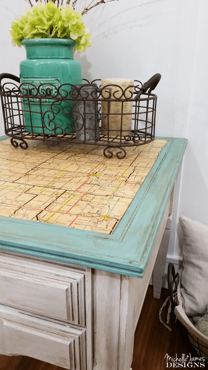 How To Use An Old Map On An End Table - www.michellejdesigns.com - I knew when I saw this old map of Iowa I could find a good use for it. Look how it totally transformed this end table!