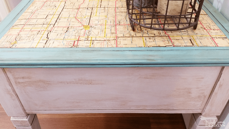 How To Use An Old Map On An End Table - www.michellejdesigns.com - I knew when I saw this old map of Iowa I could find a good use for it. Look how it totally transformed this end table!