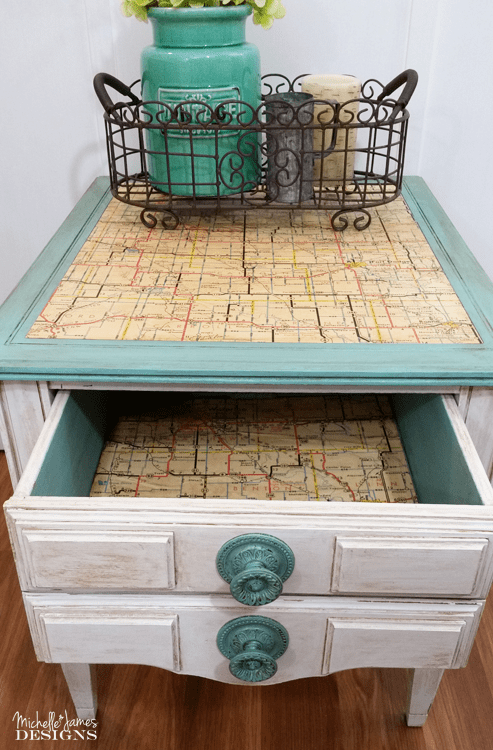 How To Use An Old Map On An End Table - www.michellejdesigns.com - I knew when I saw this old map of Iowa I could find a good use for it. Look how it totally transformed this end table!