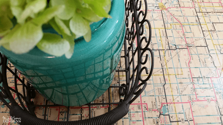 How To Use An Old Map On An End Table - www.michellejdesigns.com - I knew when I saw this old map of Iowa I could find a good use for it. Look how it totally transformed this end table!