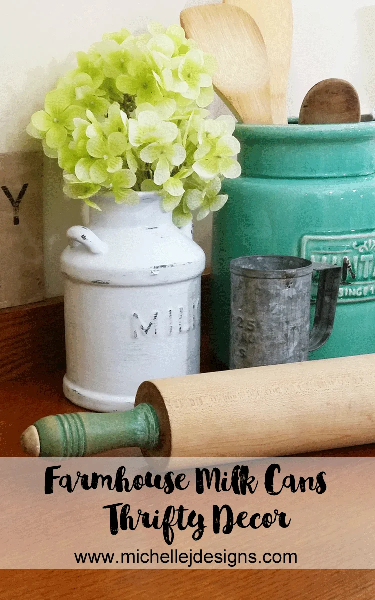 Thrift Store Ceramic Milk Cans - www.michellejdesigns.com - I turned these ceramic milk cans into decor for my kitchen. They are now the perfect farmhouse look that is so popular now!