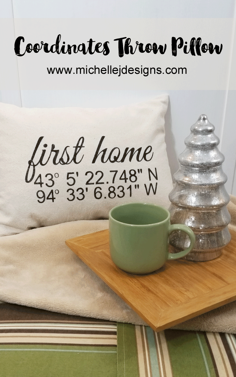 Coordinates Throw Pillow - www.michellejdesigns.com - I was asked to create some coordinates throw pillows for some first home gifts. I used drop cloth and my Silhouette Cameo and they turned out so nice!