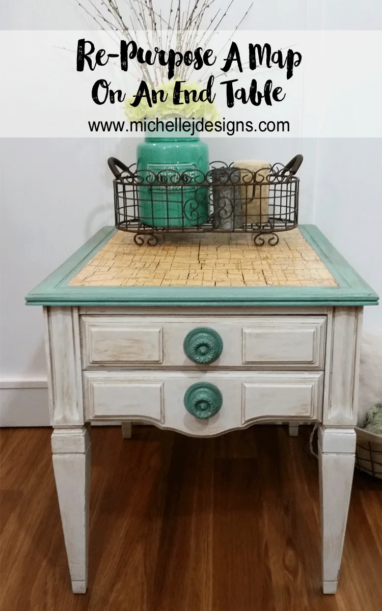 How To Use An Old Map On An End Table - www.michellejdesigns.com - I knew when I saw this old map of Iowa I could find a good use for it. Look how it totally transformed this end table!