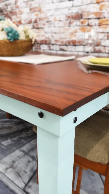 This DIY dining table was made with an oak top and a painted base and was the perfect custom fit for my son and daughter-in-law's dining room.