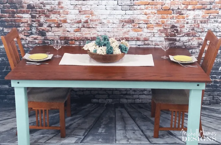 This DIY dining table was made with an oak top and a painted base and was the perfect custom fit for my son and daughter-in-law's dining room.