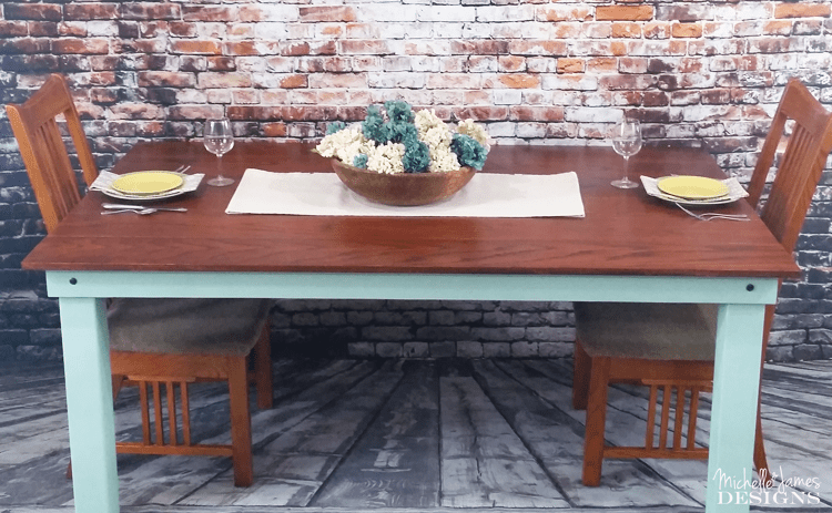 This DIY dining table was made with an oak top and a painted base and was the perfect custom fit for my son and daughter-in-law's dining room.