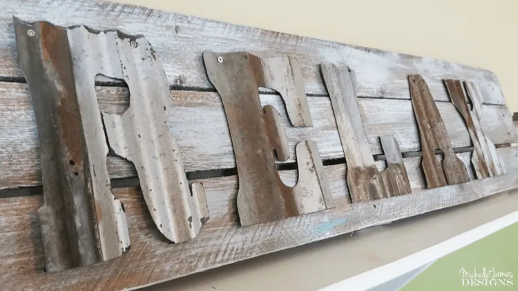 Using an old wood sign and some rusty letters from Custom Cut Decor I was able to create a rustic farmhouse sign that is perfect in our guest room!