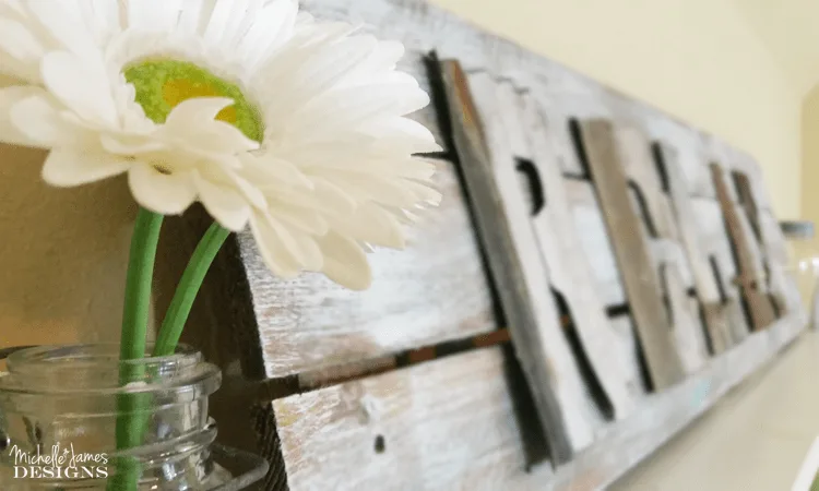 Using an old wood sign and some rusty letters from Custom Cut Decor I was able to create a rustic farmhouse sign that is perfect in our guest room!