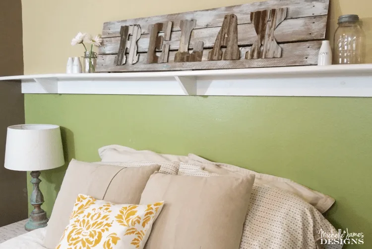 Using an old wood sign and some rusty letters from Custom Cut Decor I was able to create a rustic farmhouse sign that is perfect in our guest room!