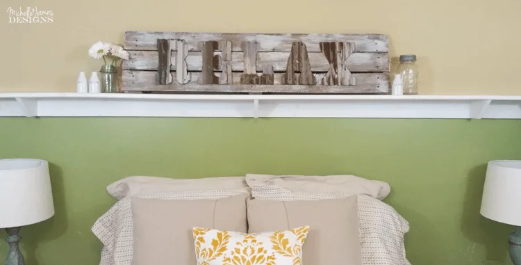 Using an old wood sign and some rusty letters from Custom Cut Decor I was able to create a rustic farmhouse sign that is perfect in our guest room!