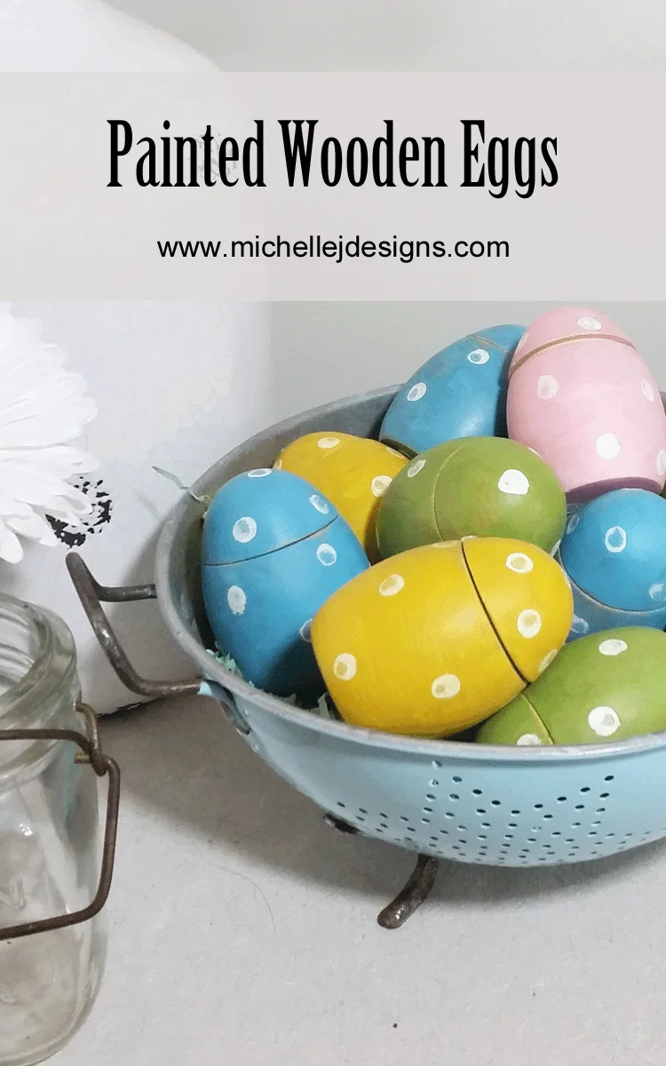 I had such fun with these painted wooden eggs. I used some chalk paint and grunge glaze to create the perfect farmhouse Easter Eggs! www.michellejdesigns.com