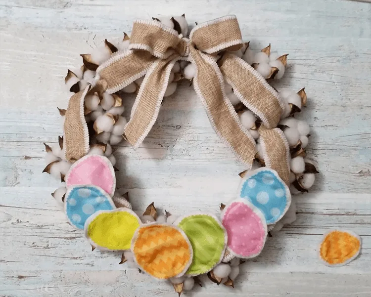 This cotton wreath is perfect for the farmhouse look I like. I changed it up and made it perfect for Easter! www.michellejdesignscom