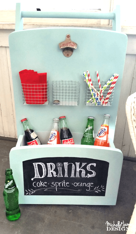 This drink station started as a table without legs. It was transformed into the perfect outdoor drink companion. Come see how we did it! www..michellejdesigns.com
