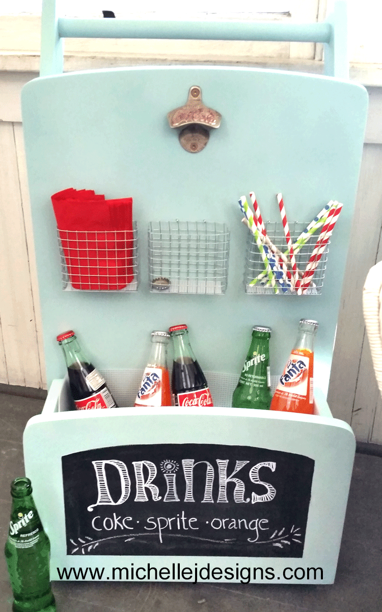 This drink station started as a table without legs. It was transformed into the perfect outdoor drink companion. Come see how we did it! www..michellejdesigns.com