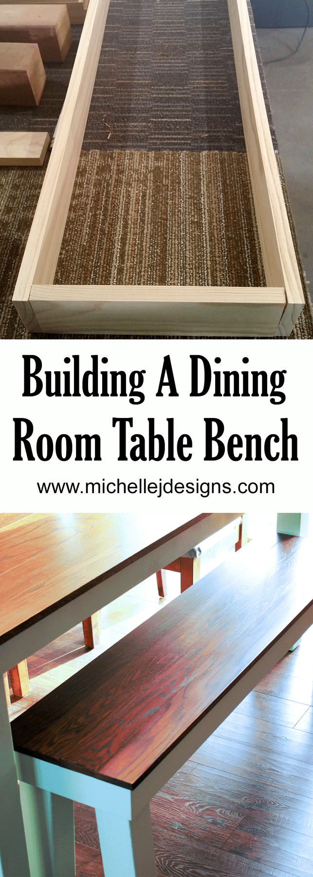 We made a dining room bench to match the dining table we built for our son and his wife. The oak stained top and the Sea Glass legs made a beautiful dining table bench they can enjoy for years and years - www.michellejdesigns.com