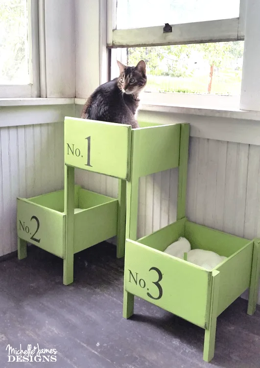 I love to re-purpose. This DIY cat bed started out from the only three drawers left from my oldest sons baby dresser/changing table. It was fun to use them to make something for our indoor fur babies! (sponsored) www.michellejdesigns.com