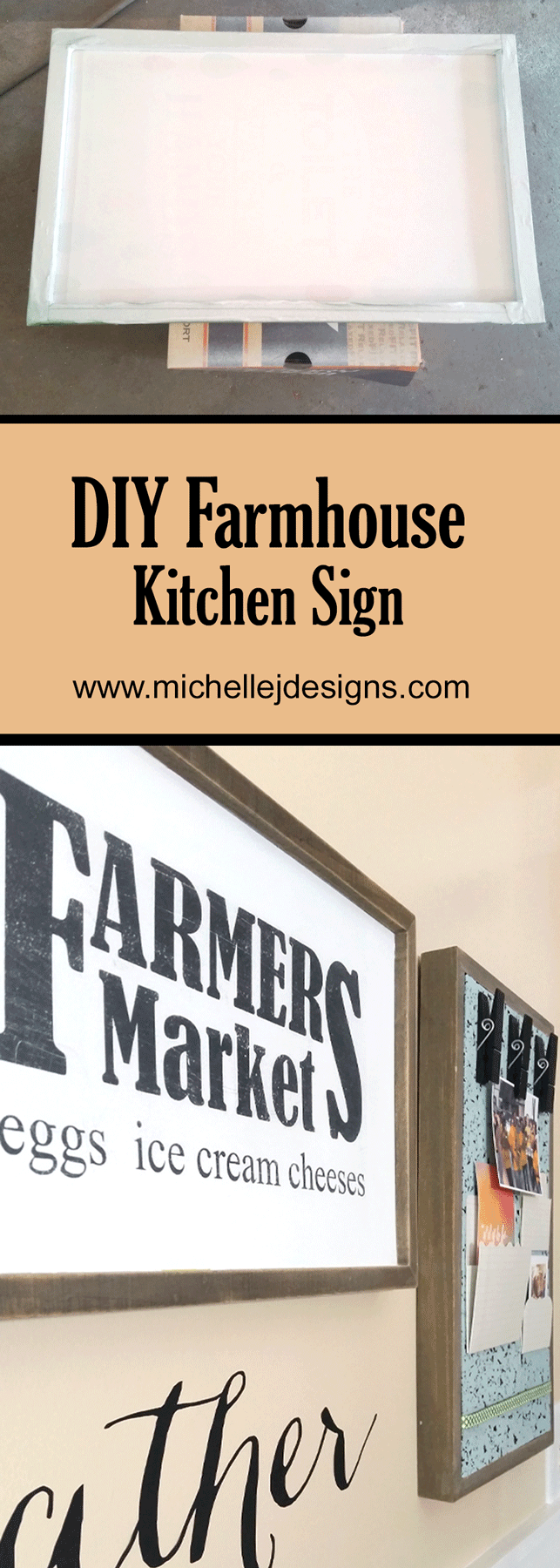 Farmhouse decor is all of the rage these days and I love it too. I am creating a DIY farmhouse kitchen sign that says Farmers Market! - www.michellejdesigns.com