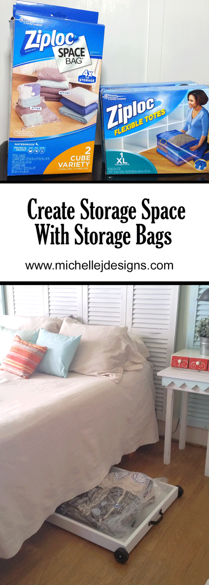 If you live in an old home like us or a home with limited storage you can get creative and use the space under your bed to create storage with storage bags. - www.michellejdesigns.com