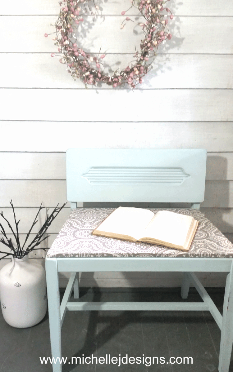 A garage sale, broken chair turns into the cutest DIY vanity chair! I love easy makeovers. - www.michellejdesigns.com