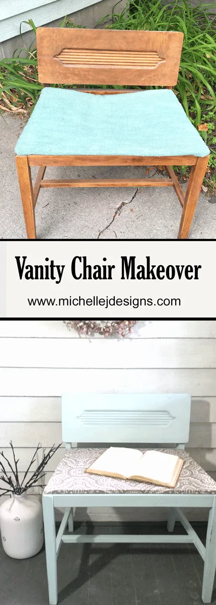 This DIY vanity chair went from broken and boring to sweet and charming. - www.michellejdesigns.com
