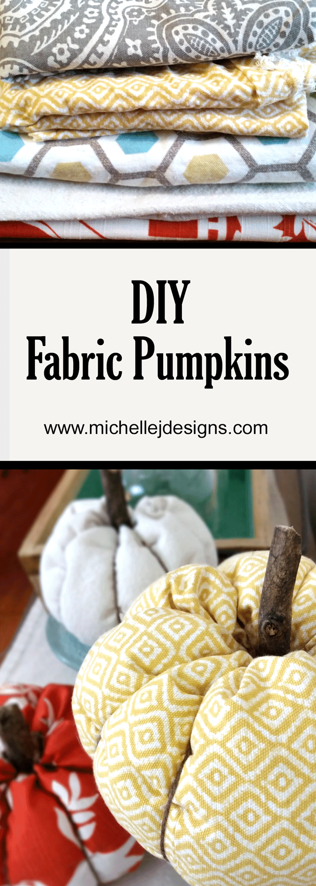 DIY Fabric Pumpkins are easy to make and don't require a lot of supplies. I love to decorate for fall and pumpkins are a great home decor. This year I thought I would ease into the fall season a bit and create some different DIY Fabric Pumpkins. They turned out so cute! - www.michellejdesigns.com