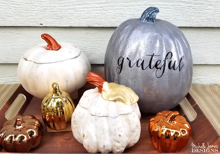 I love a good thrift store challenge and these ceramic pumpkins were a fun thrift store makeover! www.michellejdesigns.com