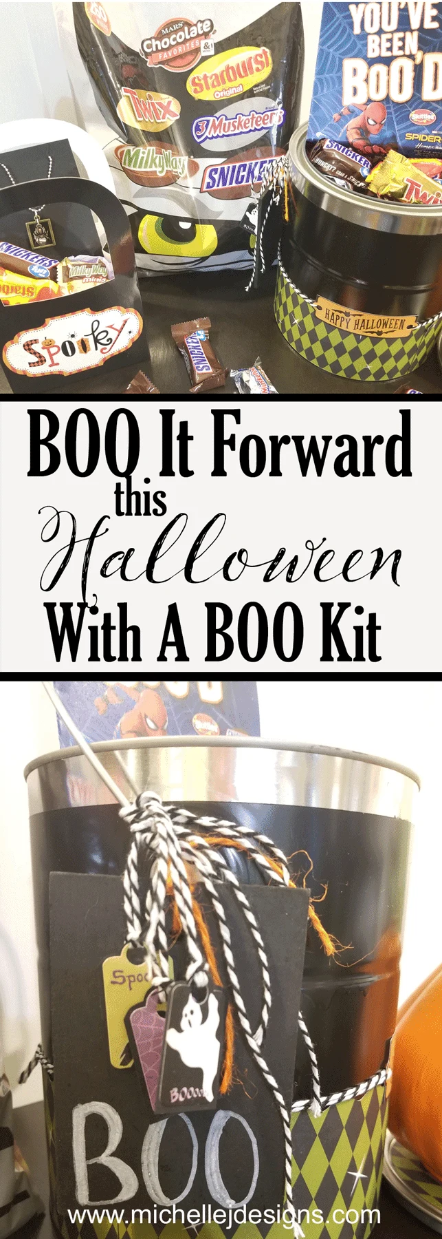 Make someone's Halloween special and BOO It Forward with a fun bucket full of surprises! - www.michelledjdesigns.com