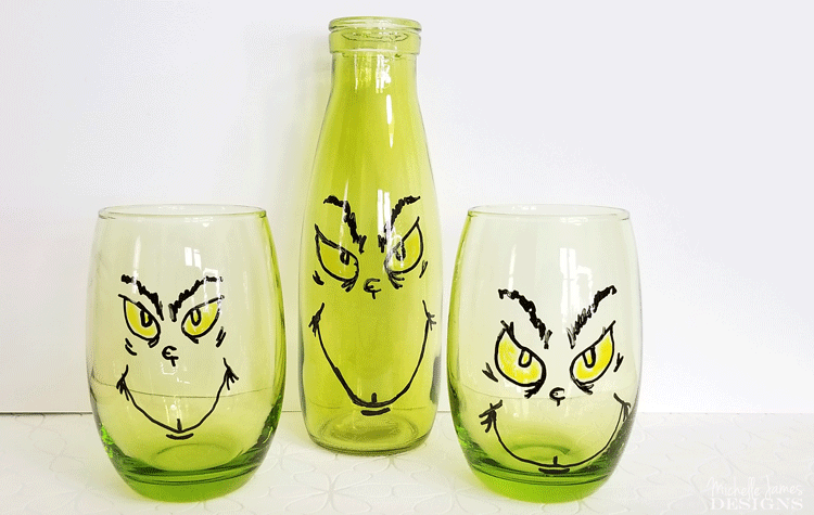 Create some fun Grinch glasses then use them as an easy Grinch Inspired Gift for neighbors, friends, or family! - www.michellejdesigns.com