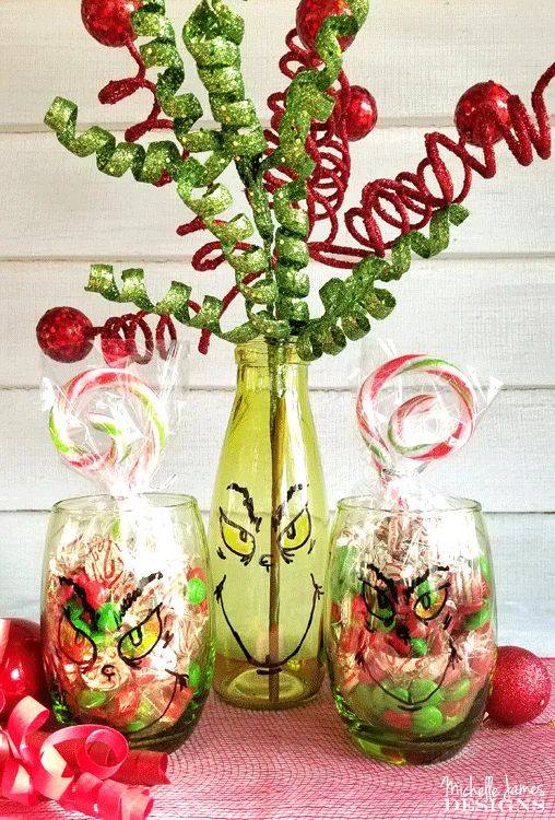 Create some fun Grinch glasses then use them for easy Grinch Gifts for neighbors, friends, or family!