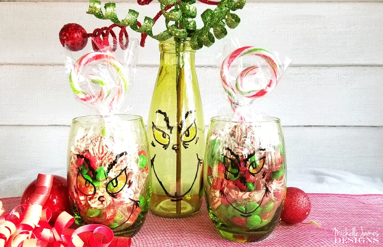 Create some fun Grinch glasses then use them for easy Grinch Gifts for neighbors, friends, or family!