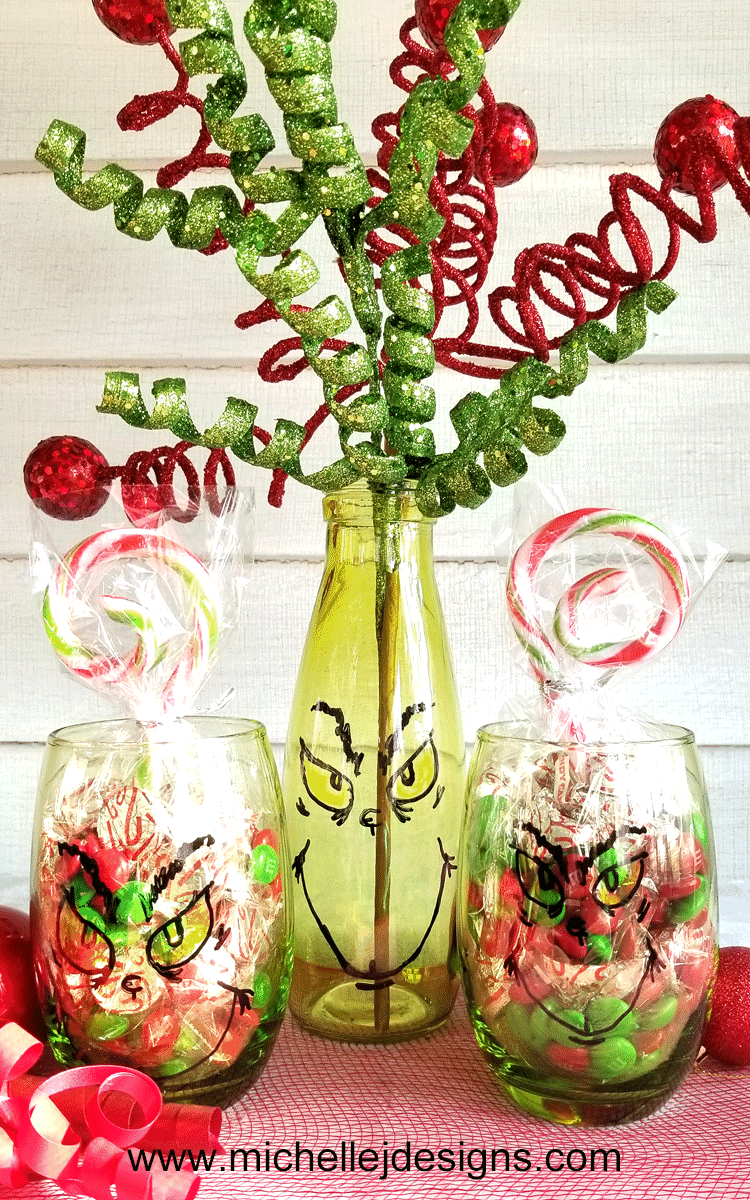 Create some fun Grinch glasses then use them for easy Grinch Gifts for neighbors, friends, or family!