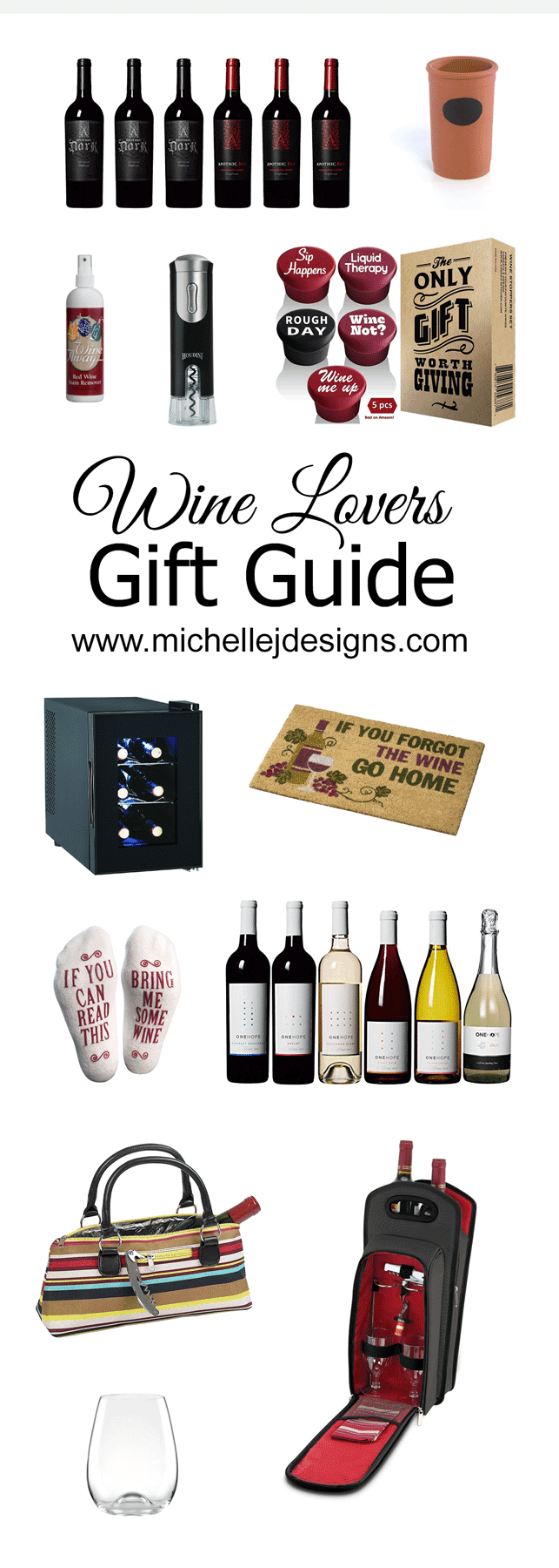 Are you wine lover? I bet if you aren't one of your best friends or family member is. That is why I created the Wine Lovers Gift Guide. It has a variety of products and prices for any occasion. www.michellejdesigns.com