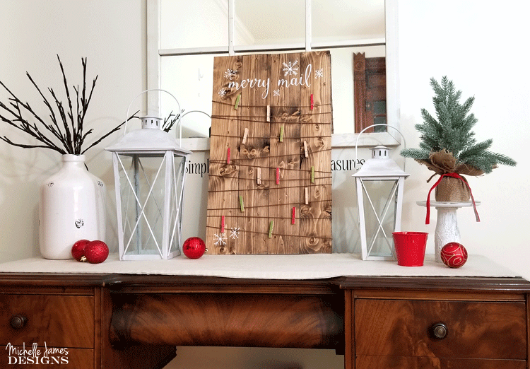 I wanted to create some new Christmas decorations this year. I started with a rustic Christmas Card holder to keep all of the cards we get organized and in one place.-www.michellejdesigns.com