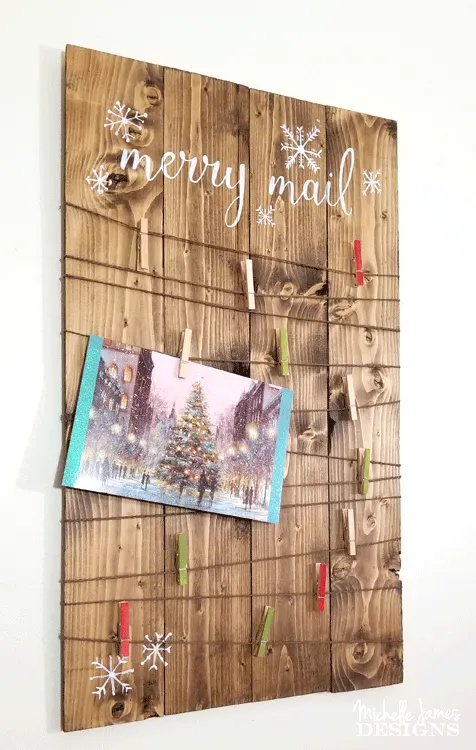I wanted to create some new Christmas decorations this year. I started with a rustic Christmas Card holder to keep all of the cards we get organized and in one place.-www.michellejdesigns.com