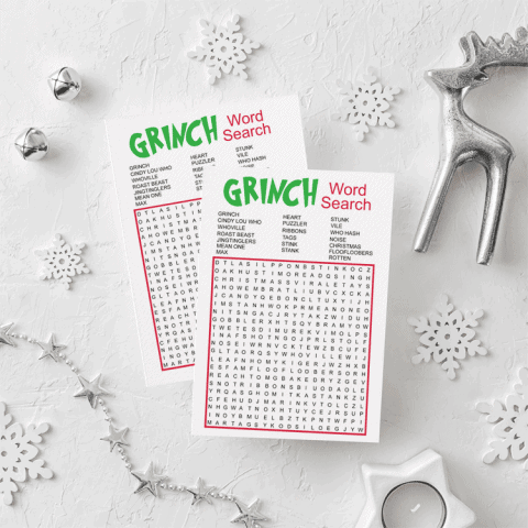 Grinch Inspired Word Search Game For The Holidays
