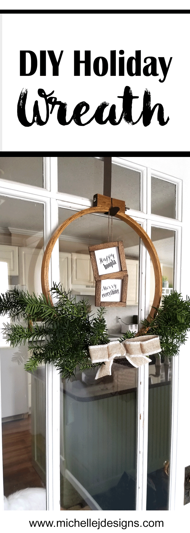 I love it when friends give me craft supplies they don't want anymore. This time I made and awesome embroidery hoop holiday wreath with one of the hoops given to me. It is fabulous! - www.michellejdesigns.com