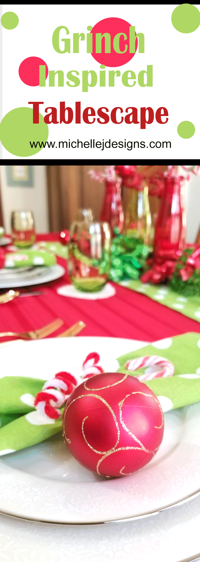 This year I decided to include a theme and create a fun table. I love my Grinch inspired table setting and I think my family will too! - www.michellejdesigns.com