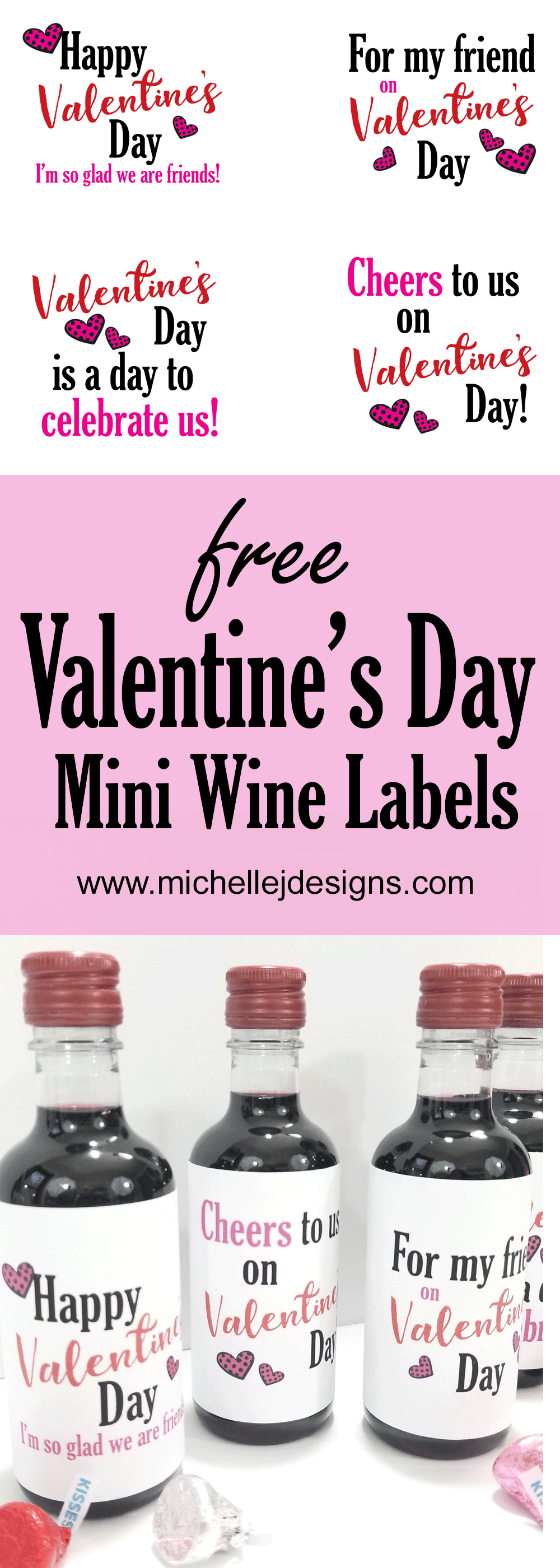 Print these on sticker paper, cut them out and apply them to the wine bottles. These are easy as can be and look great! www.michellejdesigns.com