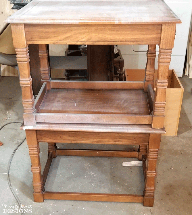 We transformed two end tables into a DIY farmhouse style cat litter box furniture to conceal a litter box. #NutrishForCats #NutrishPets #catfurniture #diy #farmhousestyle - www.michellejdesigns.com