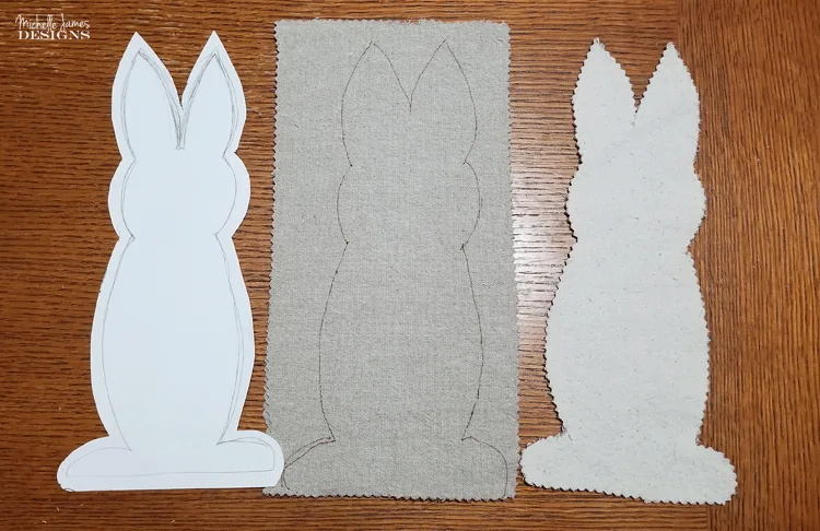 I love to create with drop cloths. They are budget friendly and give that popular farmhouse look. These drop cloth bunnies are one of my favorites! #dropcloth #dropclothprojects #farmhousestyle #bunnies - www.michellejdesigns.com