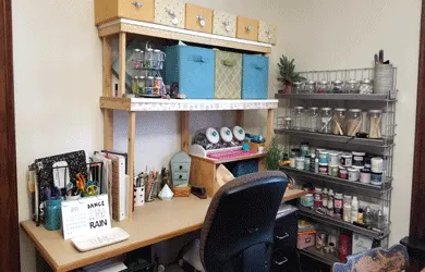 This is my attempt at a small amount of craft room organization starting with a drawer and my desk top #craftroomorganization #organize #craftroom -www.michellejdesigns.com