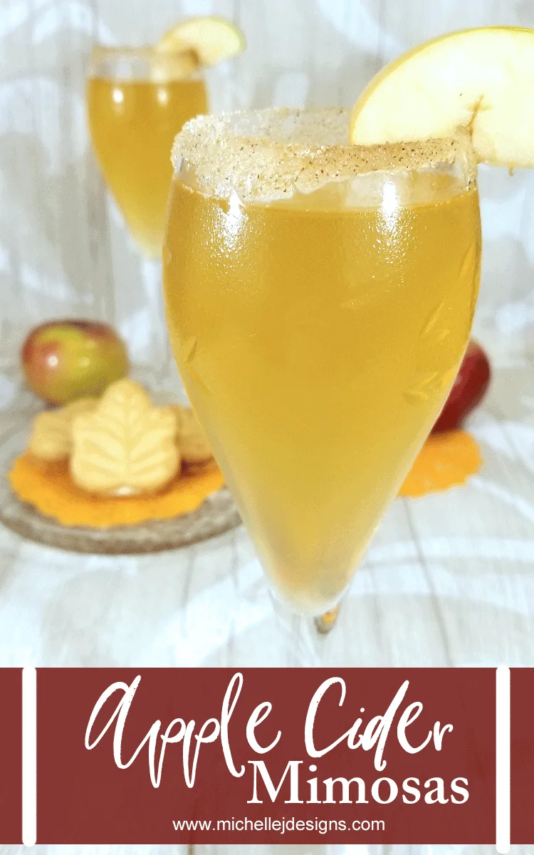 This easy fall apple cider mimosa recipe is the perfect drink for a fall brunch! With only 2 easy to find ingredients you will make it again and again! www.michellejdesigns.com - #michellejdesigns #applecidermimosa #fallcocktail #falldrinks #applecidercocktail