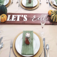 Create your own DIY Rustic Wood Table Runner with just a few materials. It is easy and it looks great! - www.michellejdesigns.com #michellejdesisgns #woodtablerunner #tablerunner #farmhousestyle