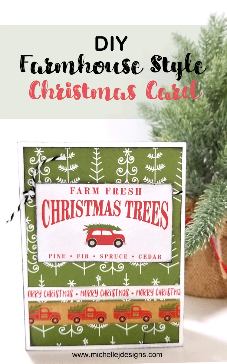 Everyone loves this old red truck with the tree. It is the perfect Farmhouse Style Christmas Card - www.michellejesigns.com #michellejdesigns #farmhousechristmascard #farmhousecards #handmadecards #echoparkpaper