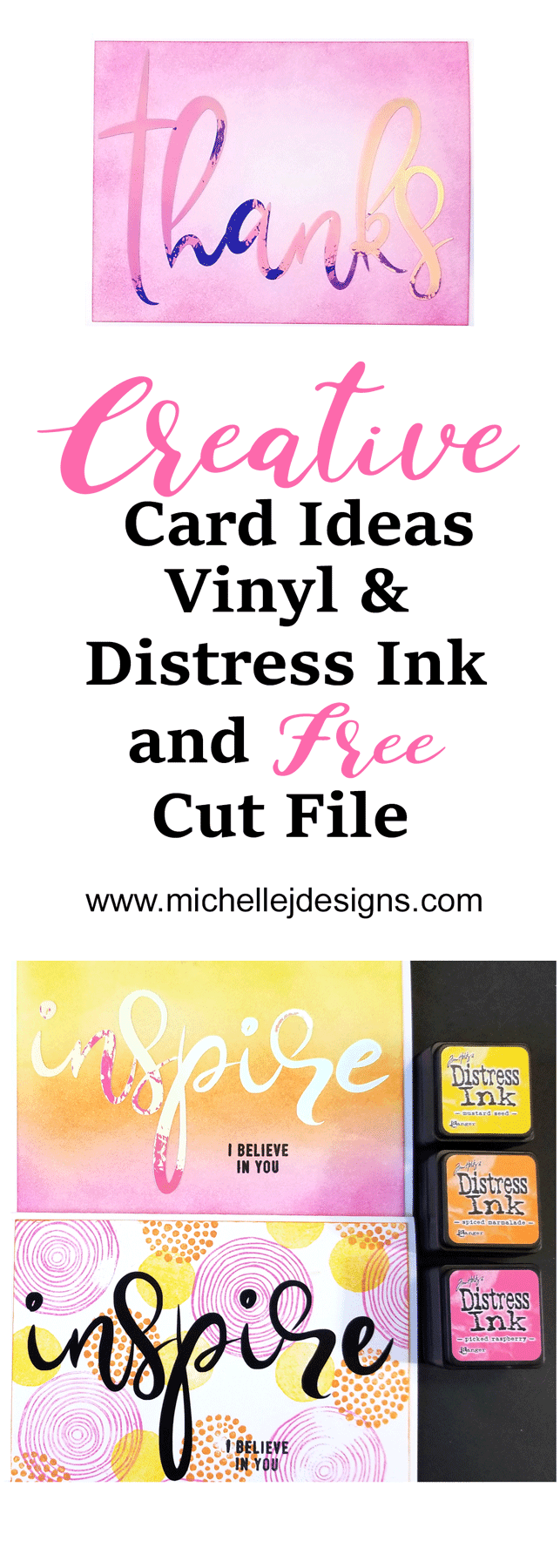 I love to show creative cardmaking ideas that are easy and look good. These cards combine a free vinyl cut file and some distress ink for a simple, colorful look - www.michellejdesigns.com #styletechcraft #opalvinyl #styletechcraftopal