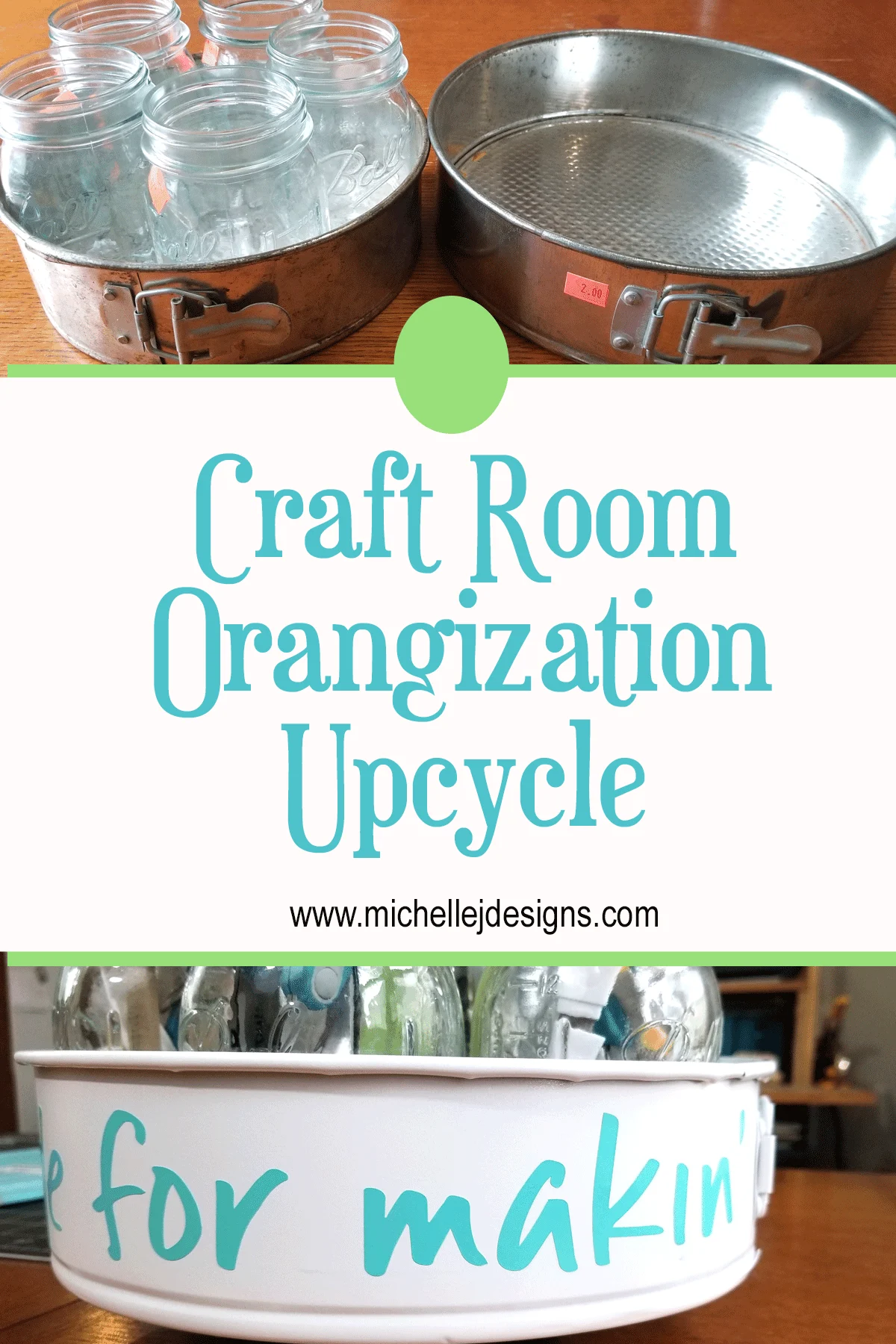 Before and after pics of a tiered craft tool organizer