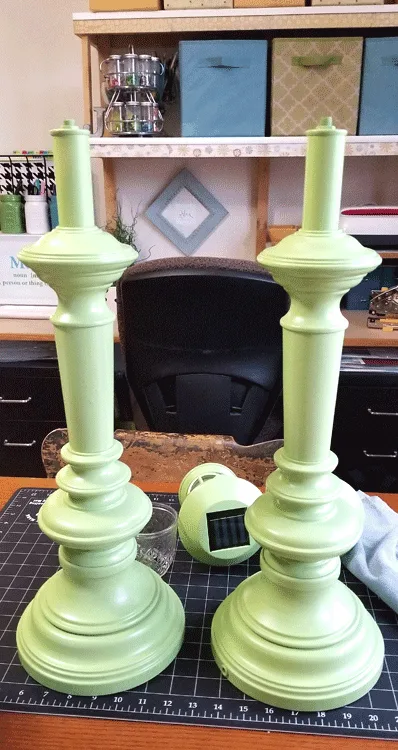 Pretty apple green painted lamps