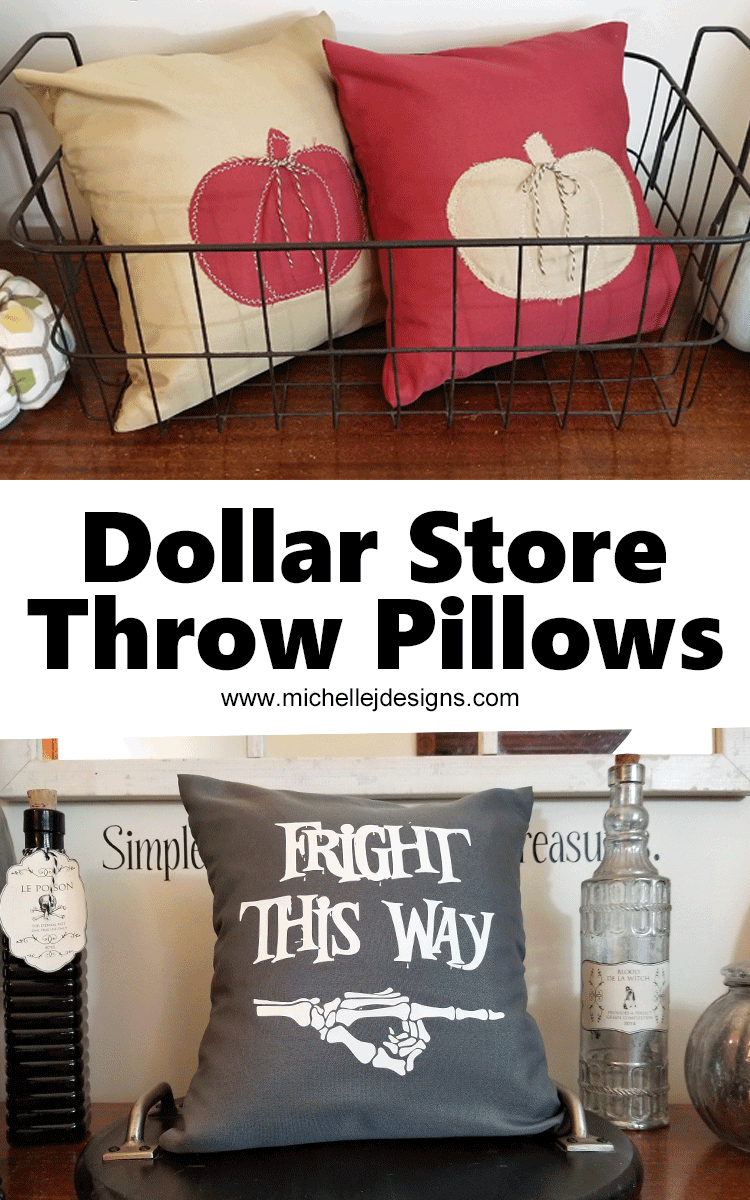 Fright This Way Throw Pillow cover using a gray pillowcase from the dollar store.