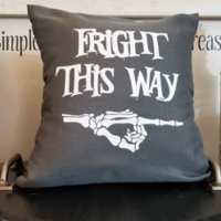 Fright This Way Throw Pillow cover using a gray pillowcase from the dollar store.