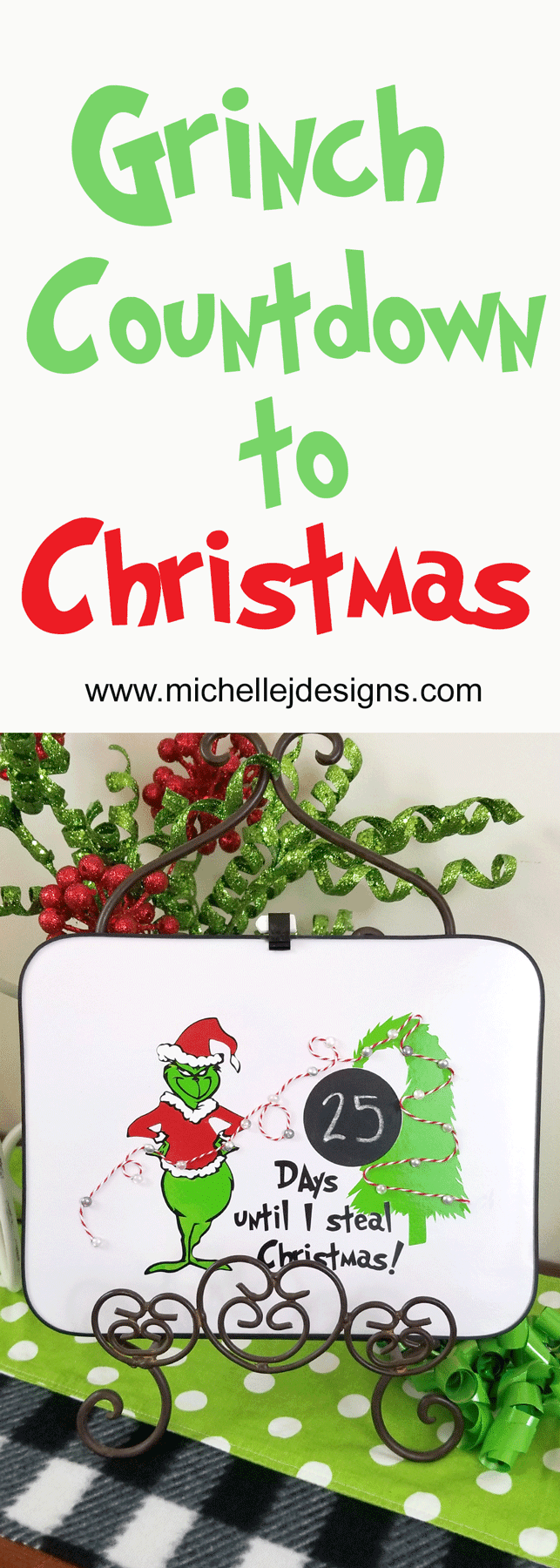 Finished Grinch countdown to Christmas sign